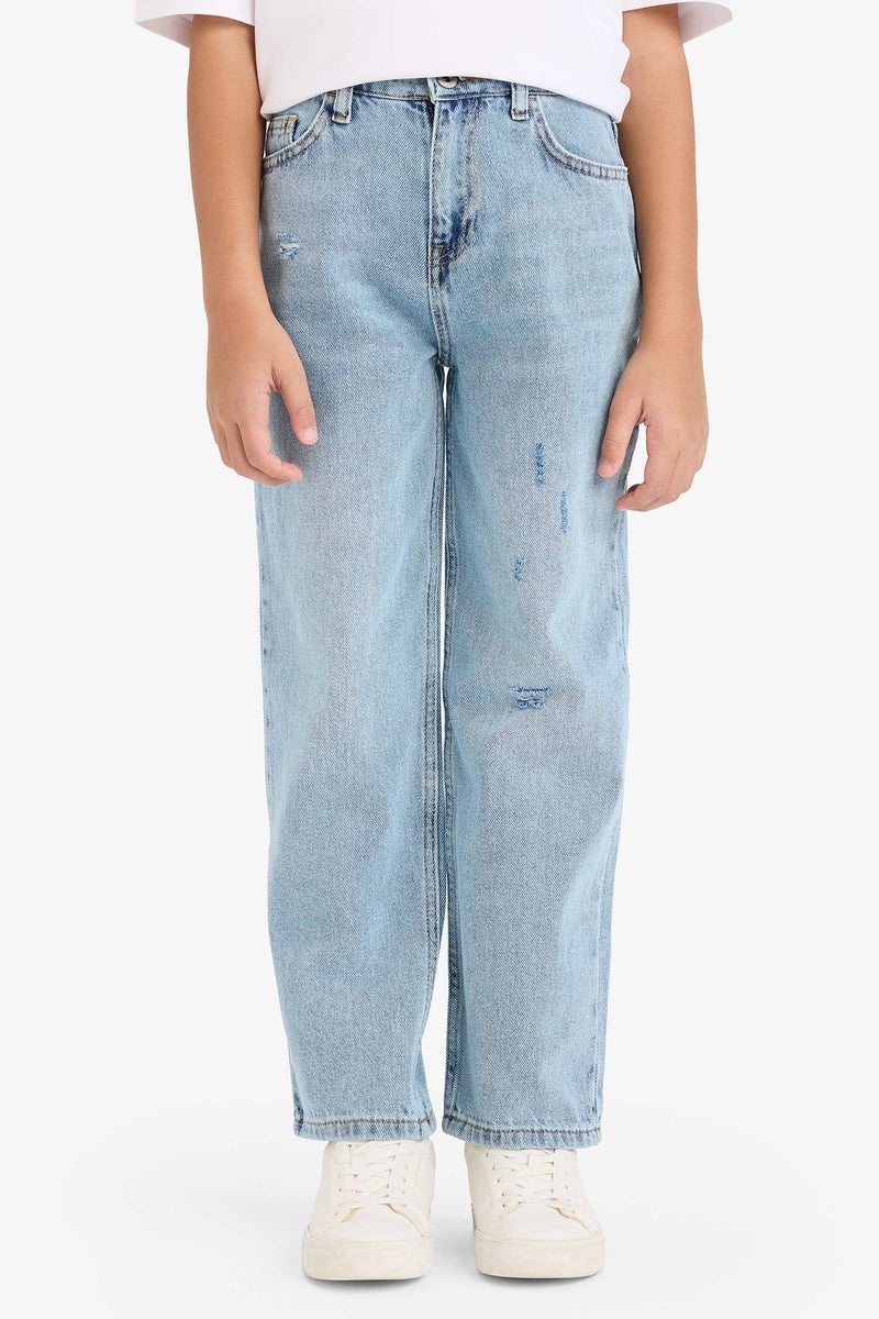 DeFacto Blue Boy Boy Loose Fit Ripped Detail Straight Leg Jeans Casual - Image 3